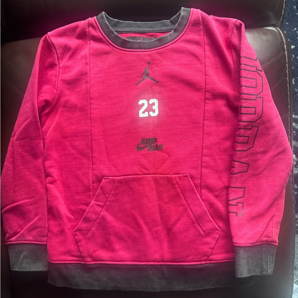 Jordan Red and Gray Sweatshirt Iconic Design Boys 6 7 Long Sleeves